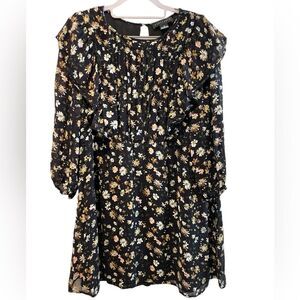 Sanctuary Black Floral Ruffle Long Sleeve‎ Mini Dress Fully Lined Size Medium
